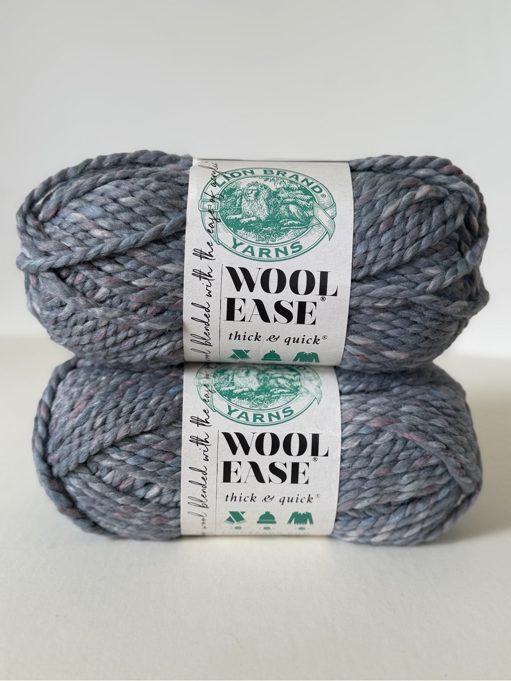 TWO Lion Brand Wool-Ease Thick & Quick Yarn  Storm Front Super Bulky 6 87 yard